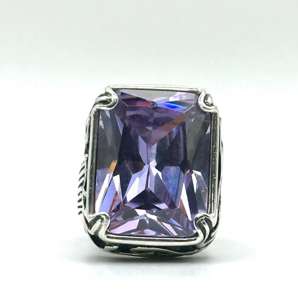 Silpada Retired Vintage R201 Lavender  Sterling Silver & Purple CZ Ring Size 7